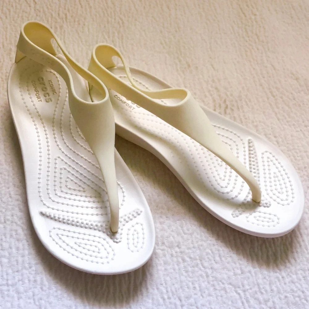 CROCS Girls White Cream Slingback Flip Sandals
